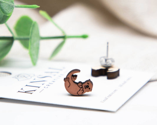 Otter Wood Stud Earrings