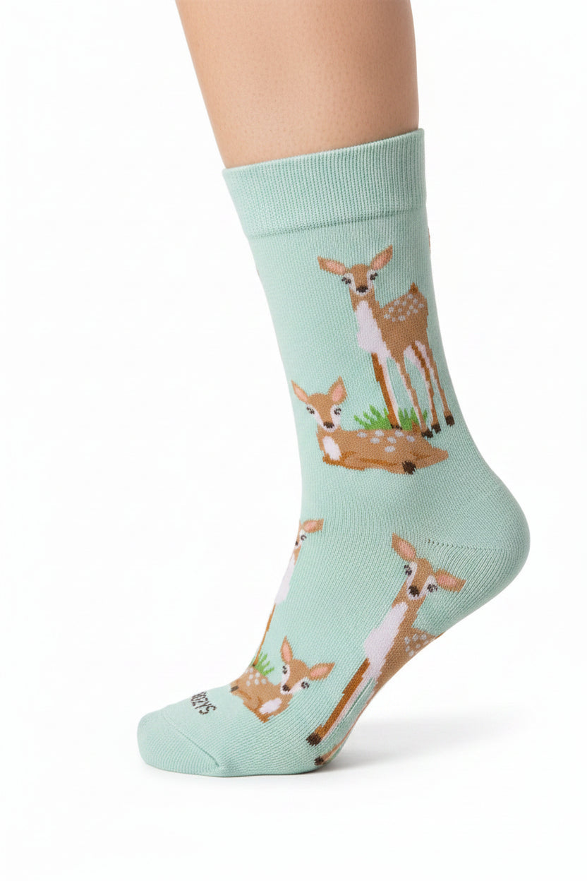 Light blue socks with fawn imagery