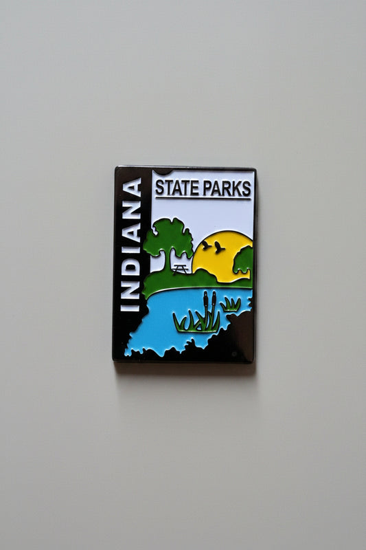 Indiana State Parks logo on a beige background