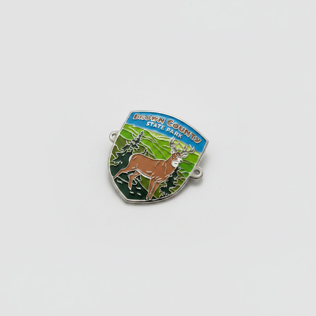 Brown County State Park hiking stick medallion with a deer illustration