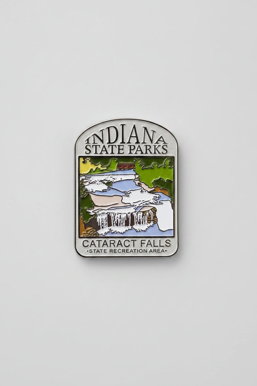 Indiana State Parks Cataract Falls magnet on a metallic surface