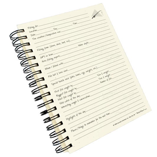 Notebook with lined pages and a spiral binding on a white background