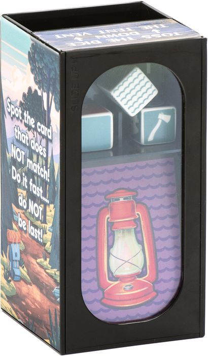 Card game packaging with a lantern illustration and white text saying 'Spot the card that does not match!  Do it fast.... Do no be last!