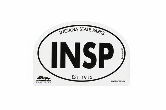 Indiana State Parks bumper sticker with 'INSP' and 'established 1916' text