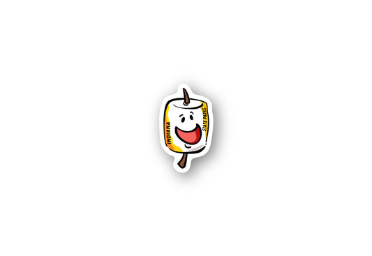 Sticker of a roasted marshmallow character with 'Indiana State Parks' text