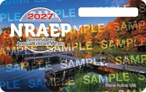 A 2027 Nonresident Annual Entrance Pass with an image of Starve Hollow SRA.