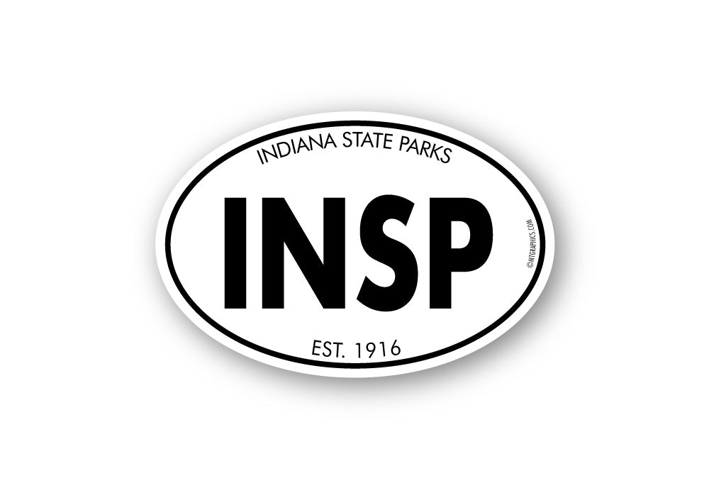 Indiana State Parks bumper sticker with 'INSP' and 'established 1916' text