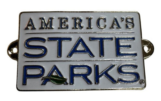silver enamel hiking medallion with text that reads 'America's State Parks'