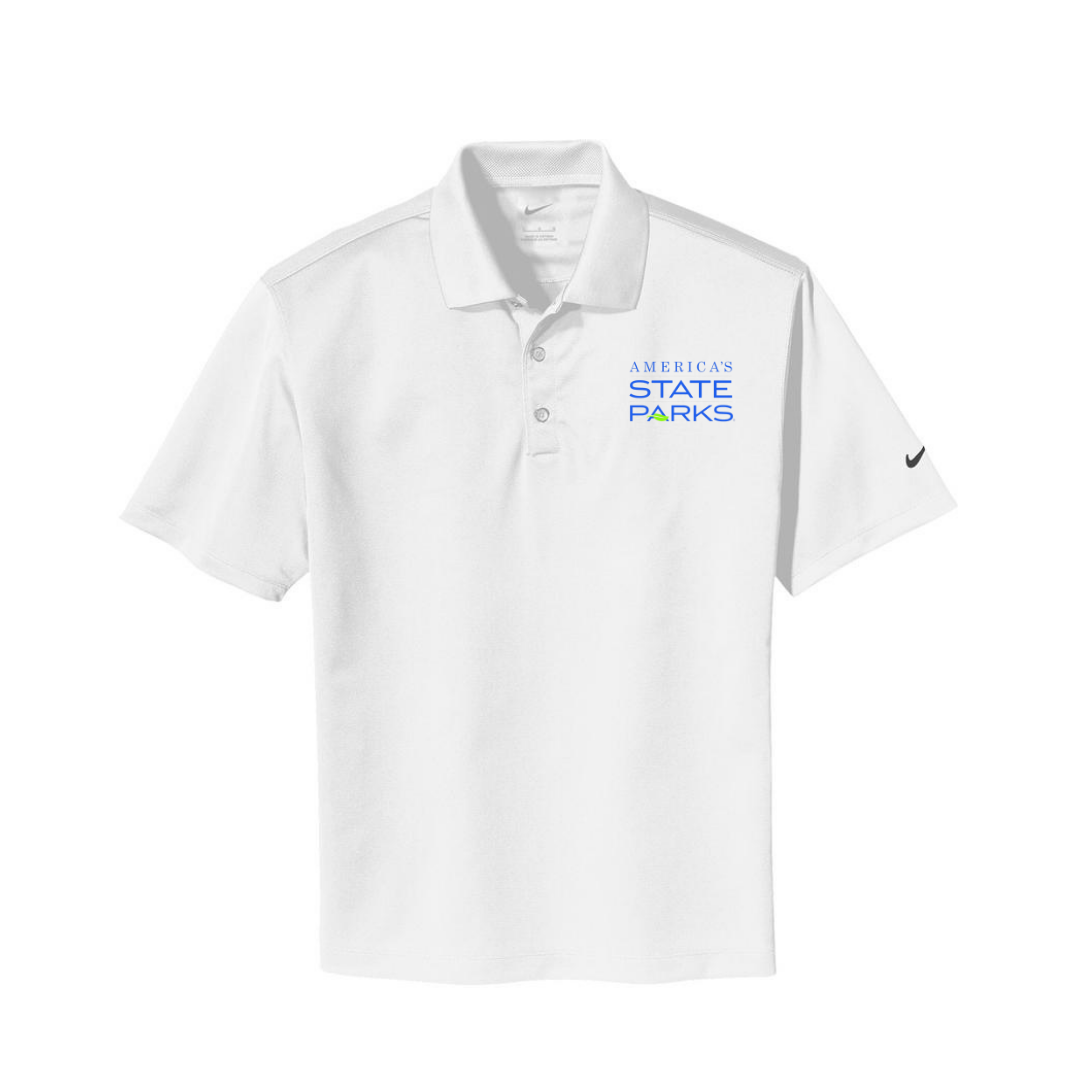 White polo shirt with 'America's State Parks' text on a white background