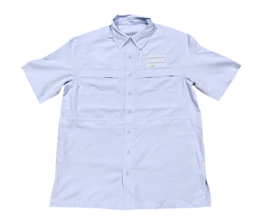 Light blue button-up shirt with 'America's State Parks' logo in white text