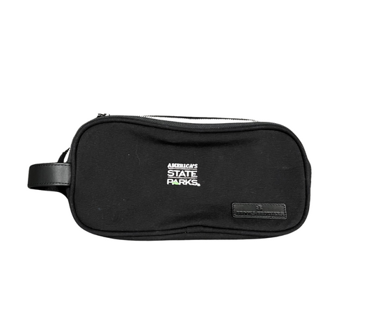 Small, black Dopp bag with 'America's State Parks' logo in white text