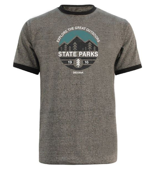 Gray t-shirt with 'State Parks' graphic on a white background