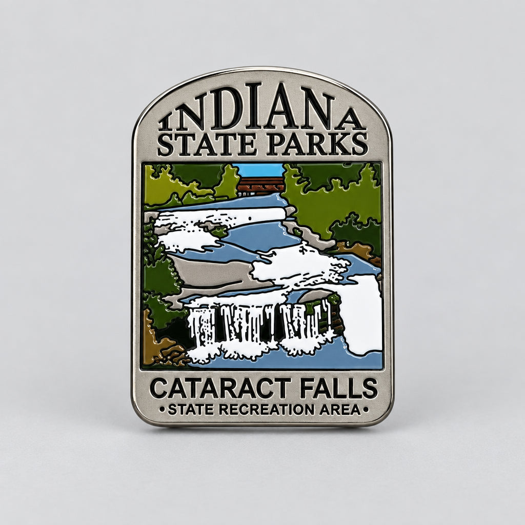 magnet featuring cataract falls state recreation are with a waterfall and trees