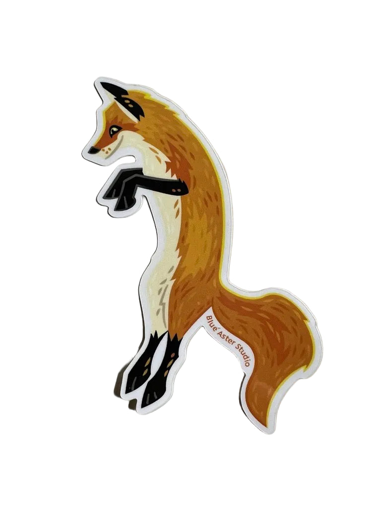 Sticker of a jumping fox with s white outline