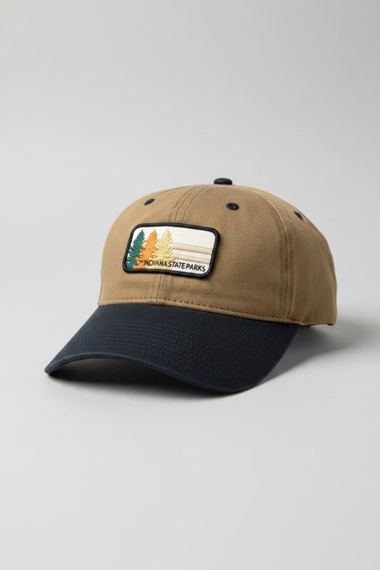 Cap with Indiana State Parks logo on a white surface