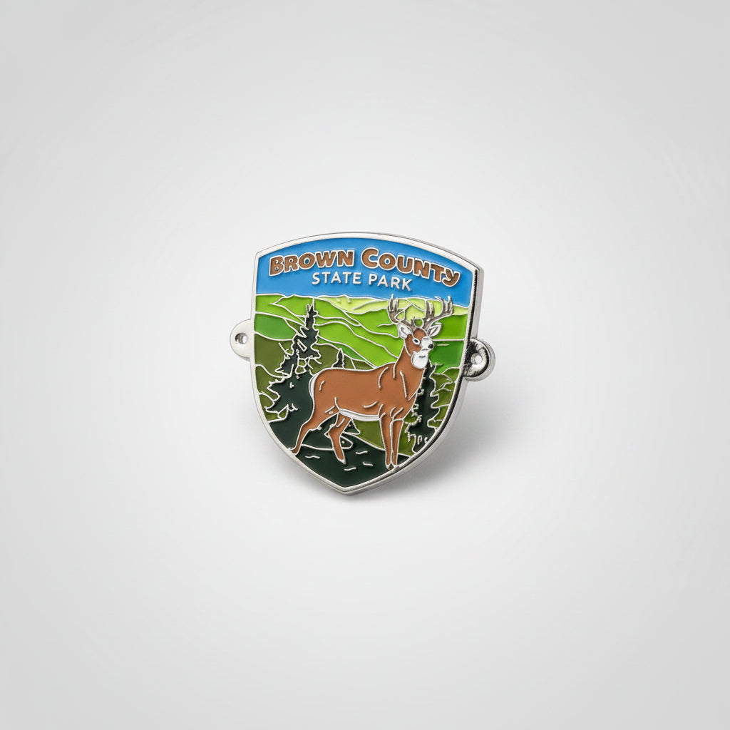 Brown County State Park hiking stick medallion with a deer illustration