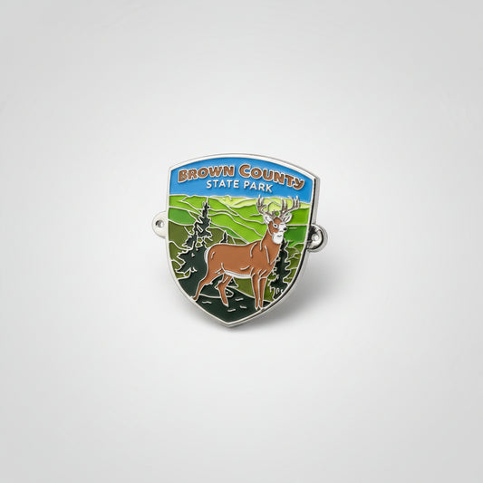 Brown County State Park hiking stick medallion with a deer illustration