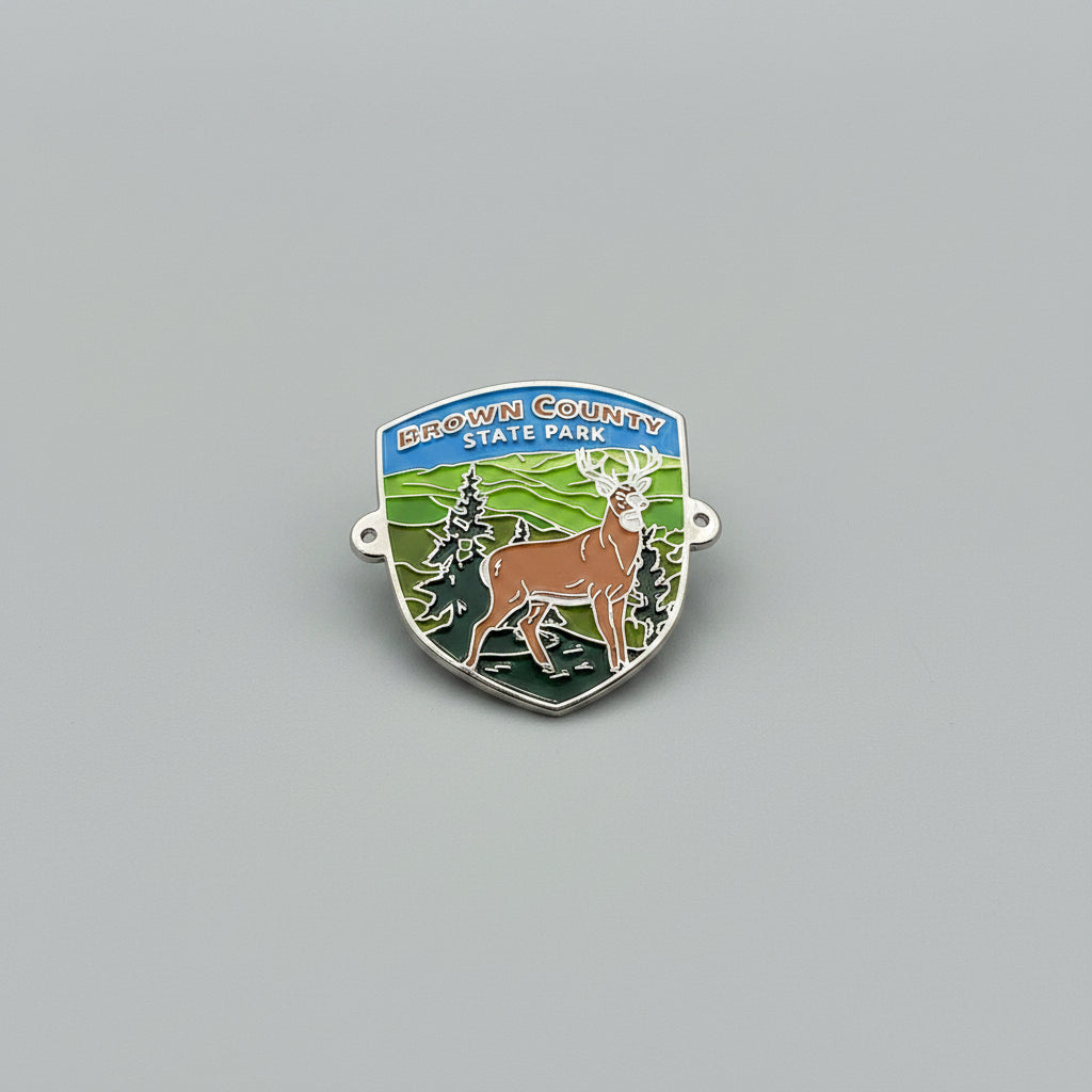 Brown County State Park hiking stick medallion with a deer illustration