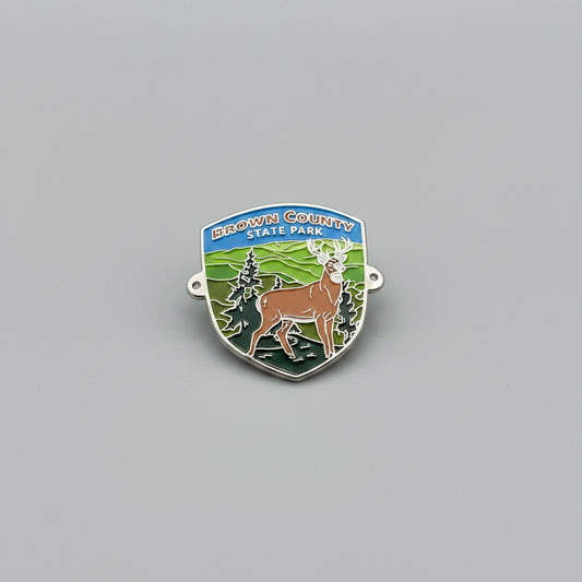 Brown County State Park hiking stick medallion with a deer illustration
