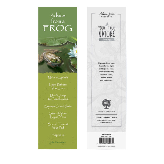 bookmark with frog-themed advice on a white background