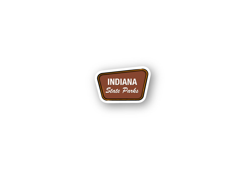 Sticker with 'Indiana State Parks' text on a brown motel sign