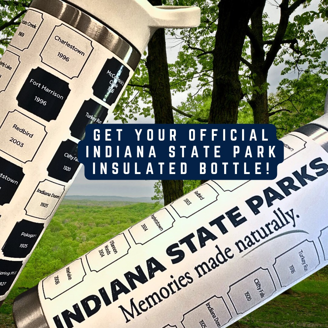 Indiana State Parks insulated bottle with scenic background