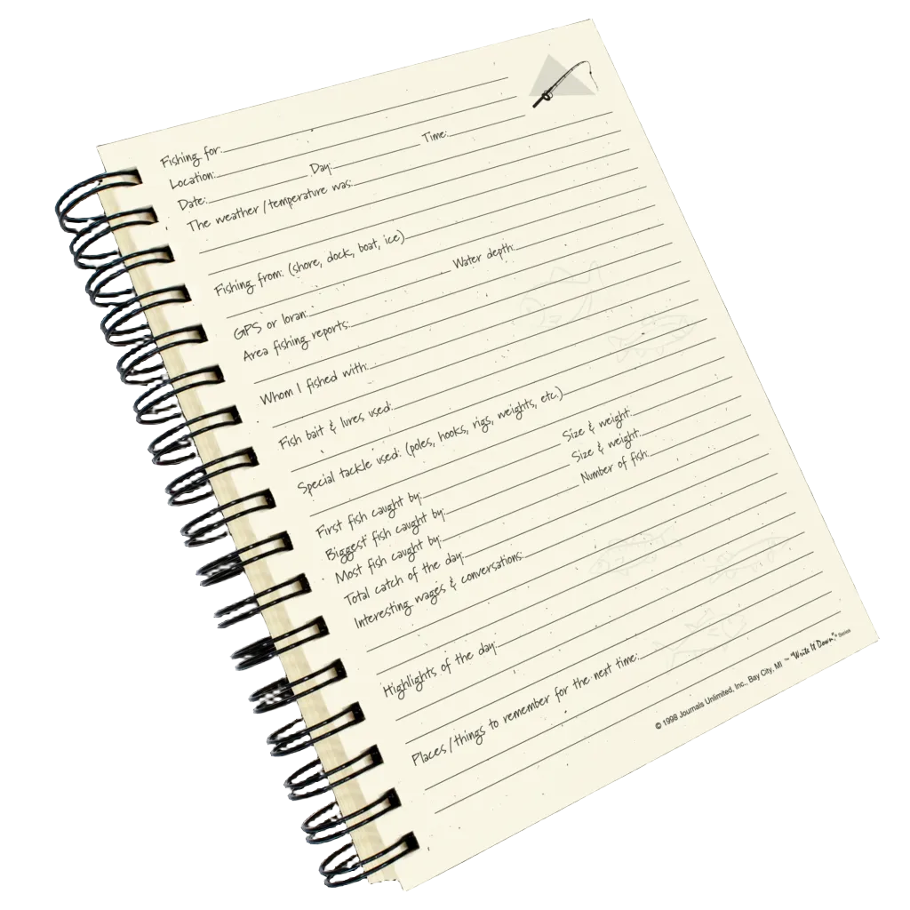 Notebook with lined pages and a spiral binding on a white background