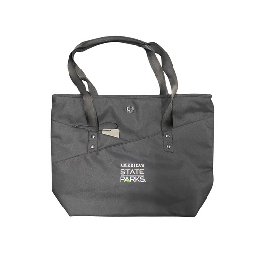 Black computer tote bag with 'America's State Parks' logo in white text