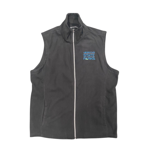 Men's black vest with 'America's State Parks' logo in blue text on the upper left