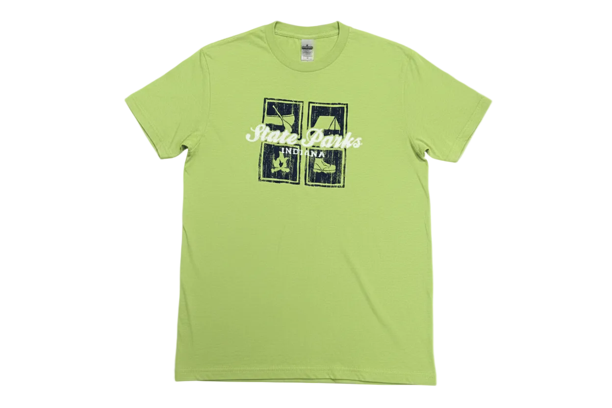 Green t-shirt with graphic design on a white background