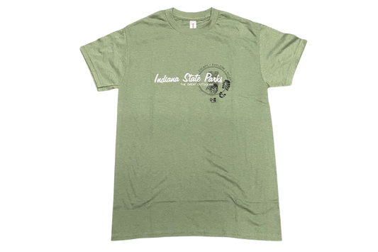 Green t-shirt with 'Indiana State Parks' in white text