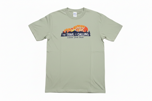 green t-shirt with graphic design on a white background