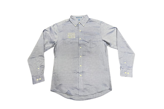 Blue long sleeve button up shirt with 'America's State Parks' logo in white text and a front chest pocket
