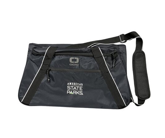 Black duffel bag with 'America's State Parks' and 'OGIO' branding on a white background