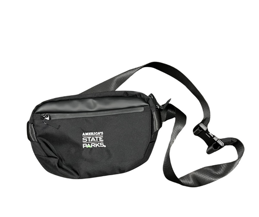 Black waist bag with 'America's State Parks' logo in white text